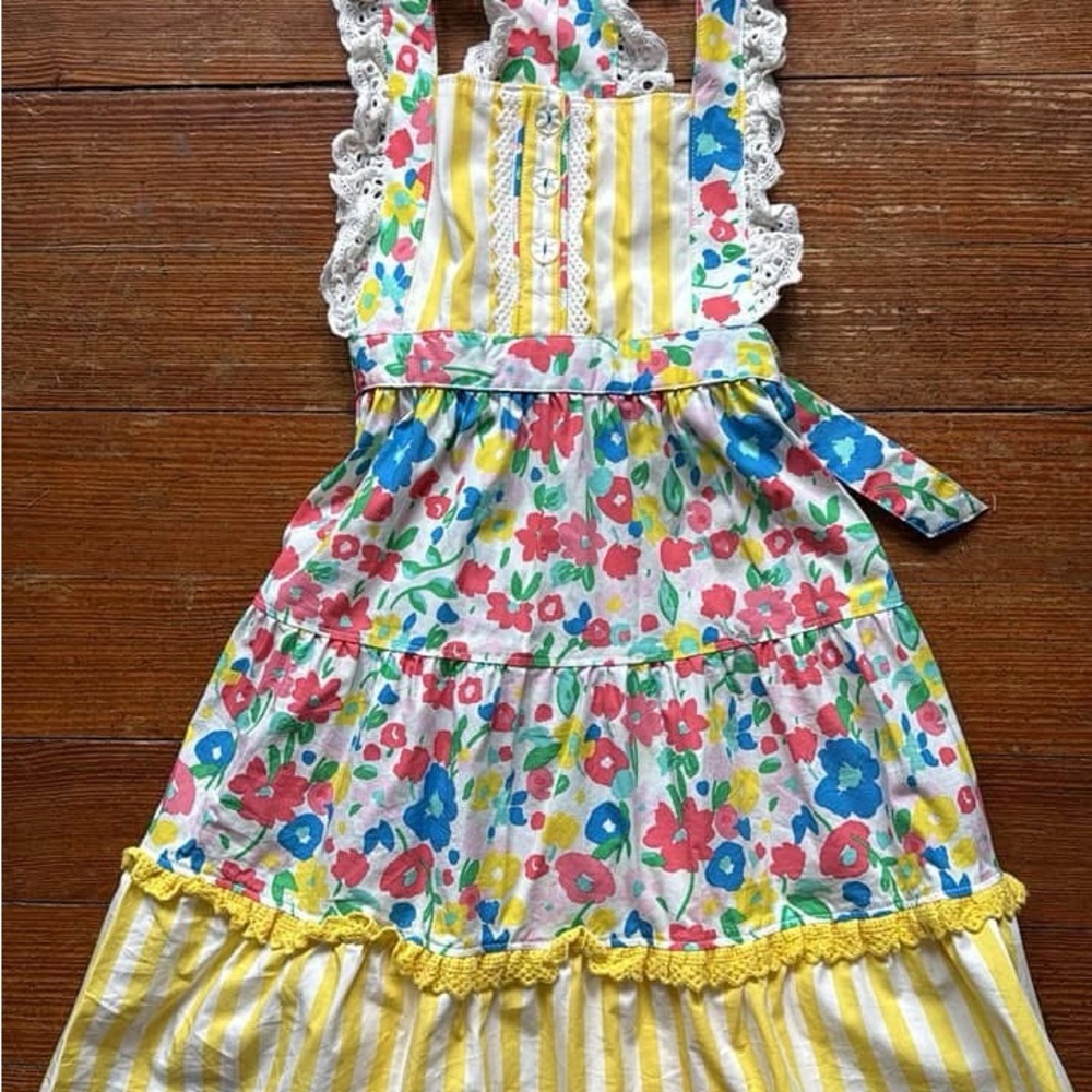 Wildflowers Yellow Multi Floral Tiered Sundress with Lace